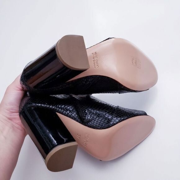 Marc‎ Ellis Black Leather Snake Embossed Open Toe Bootie - Picture 5 of 7